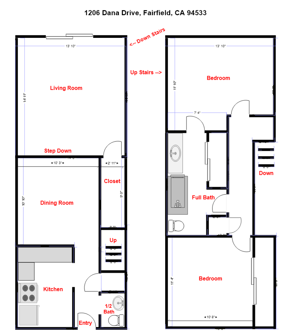 1206 Dana Drive - Unit 2 - Fairfield - California - 2 bed, 1.5 bath rental property