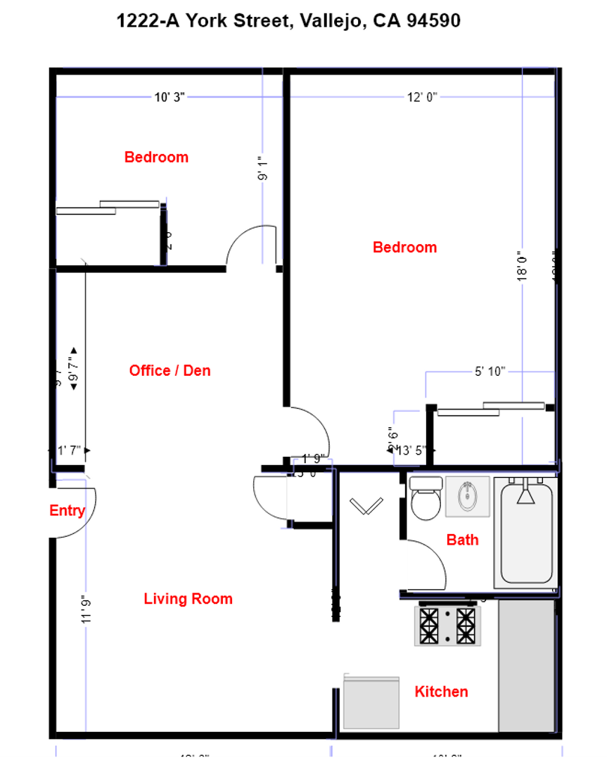 1222-A York Street - Vallejo - California - 2 bed, 1 bath rental property