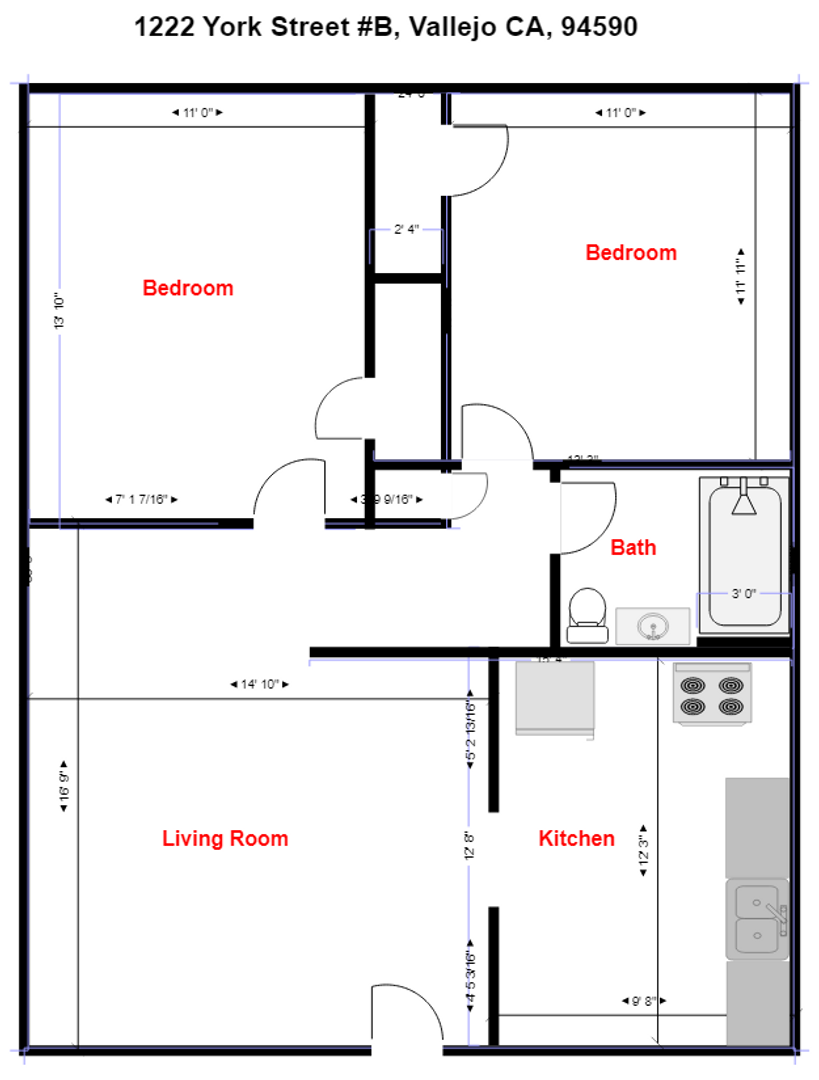 1222-B York Street - Vallejo - California - 2 bed, 1 bath rental property