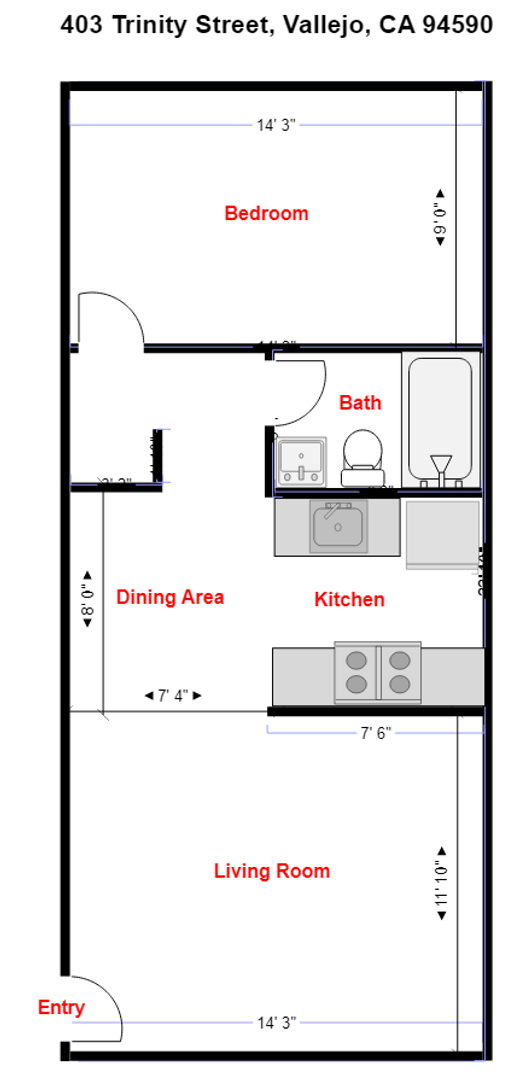 403 Trinity Street - Vallejo - California - 1 bed, 1 bath rental property