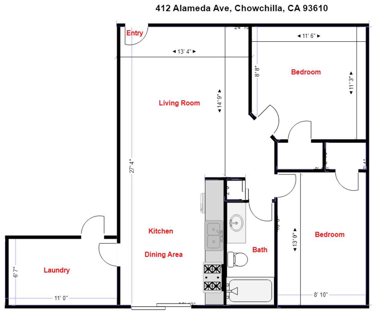 412 Alameda Ave - Chowchilla - California - 2 bed, 1 bath rental property